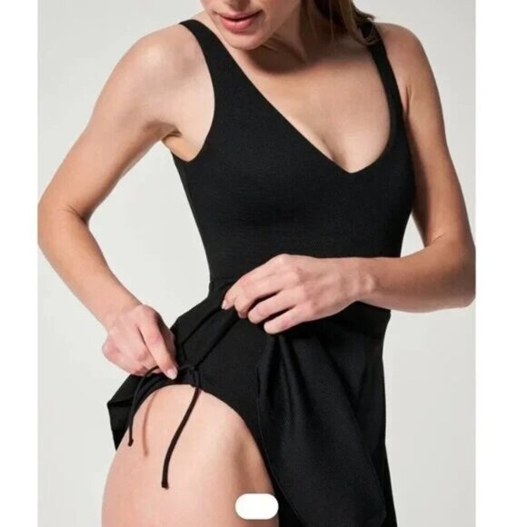 SPANX shape Shaping Piqué Pull-On Swim Dress Black Size M Womens - Picture 2 of 9